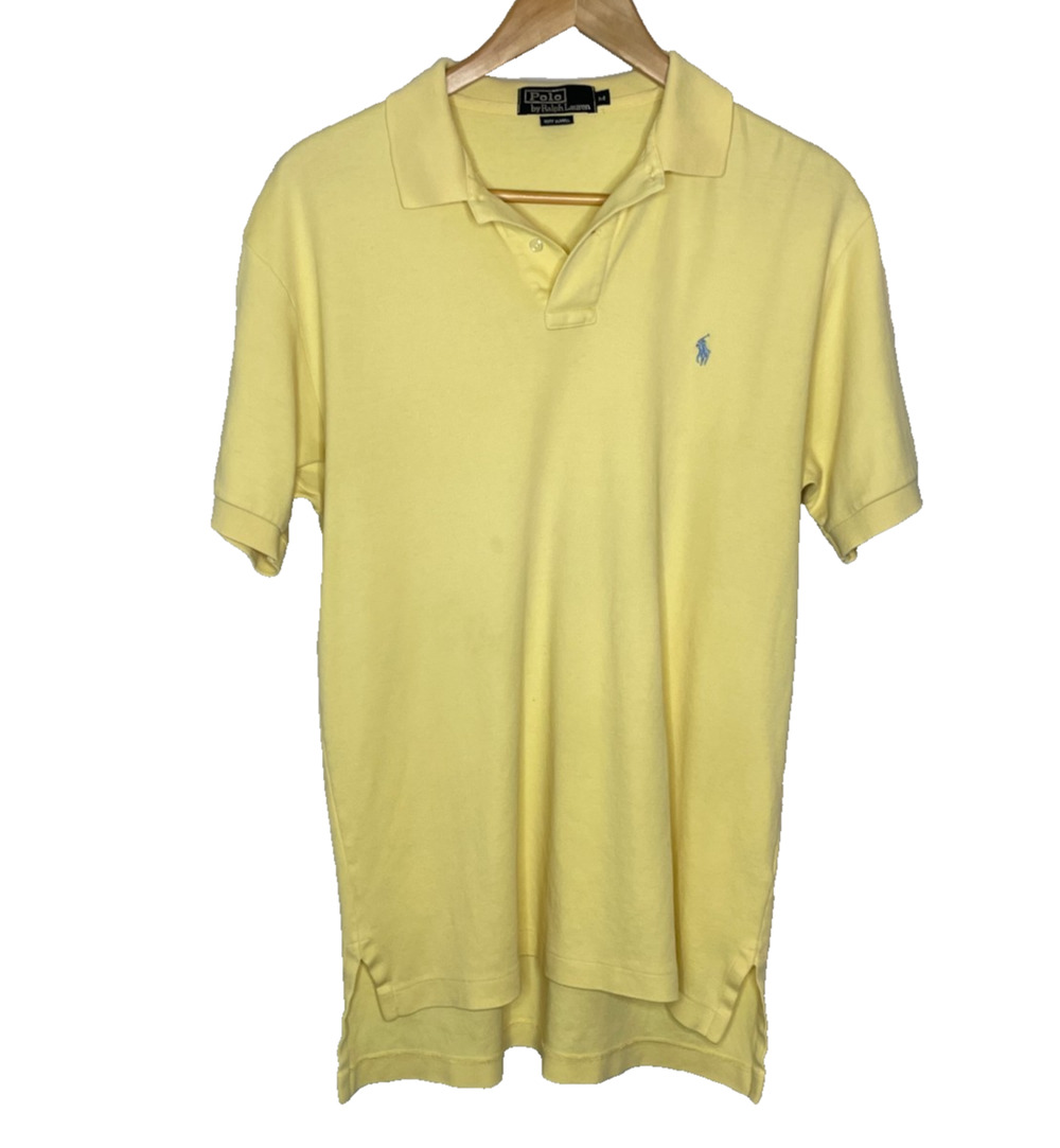 Men's Medium Polo Ralph Lauren Yellow Cotton Short Sleeve Polo Shirt